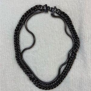 Dark Grey Silver Tone Double Chain Necklace